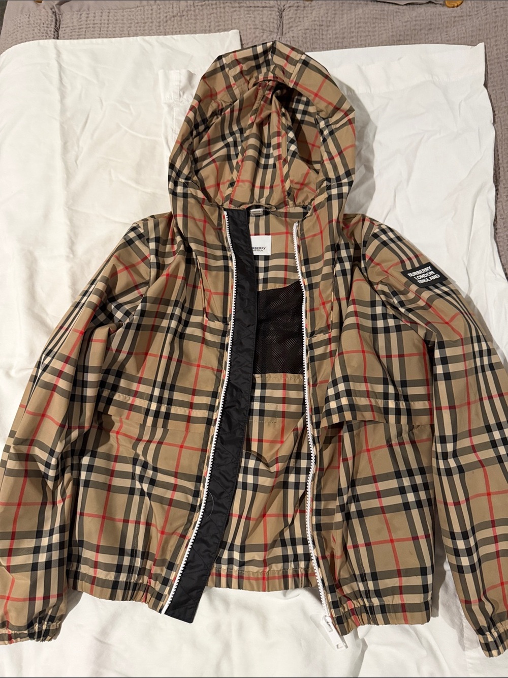 Burberry Tan Plaid Kids Hooded Raincoat